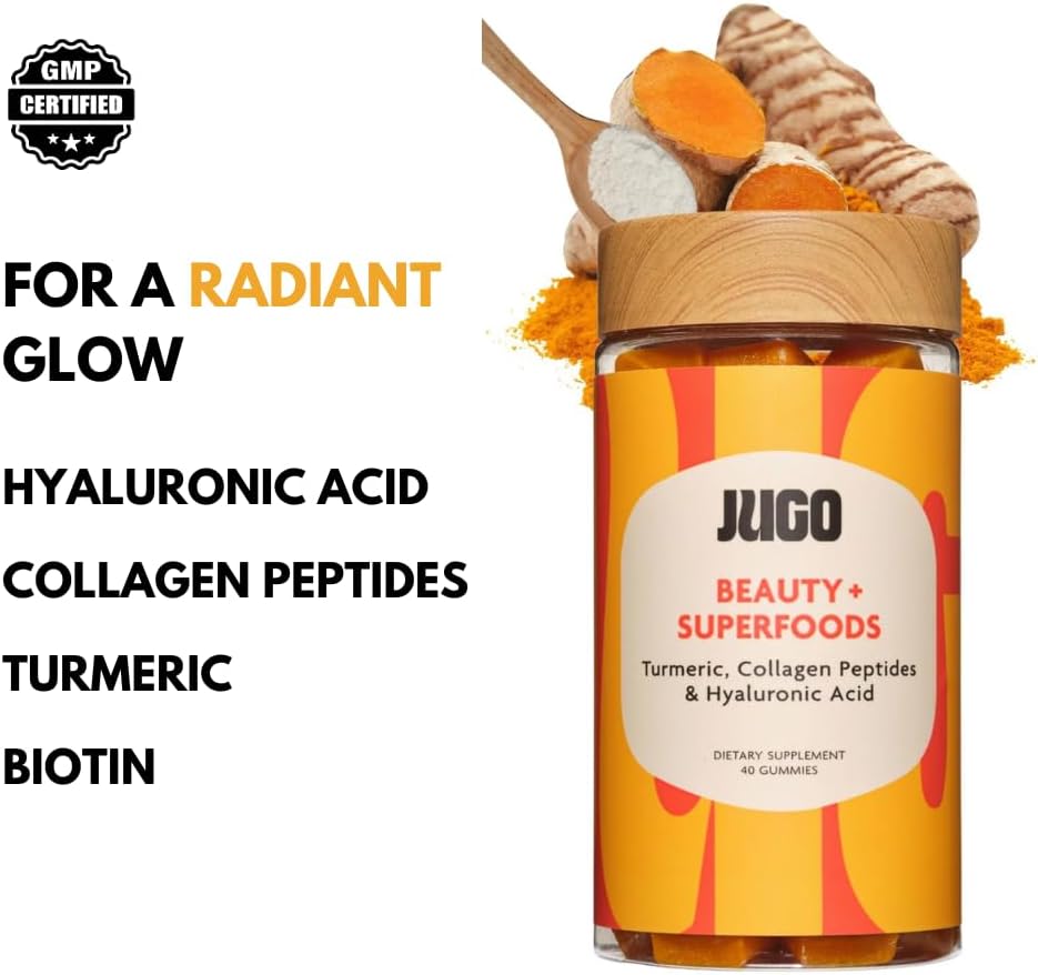 JUGO Beauty + Superfood Gummies with Biotin Collagen, Hyaluronic Acid - 40 Count