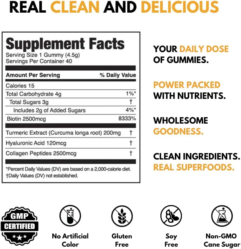 JUGO Beauty + Superfood Gummies with Biotin Collagen, Hyaluronic Acid - 40 Count