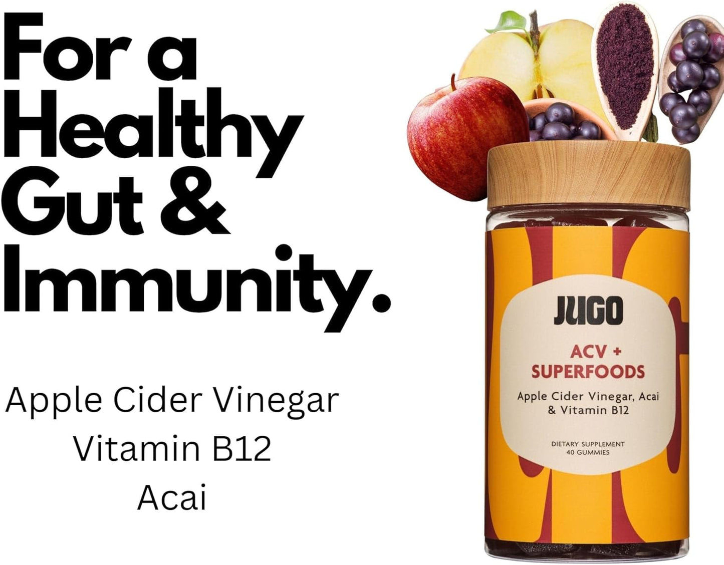 JUGO Superfoods Gummies Variety Pack - Focus, Energy, Beauty, ACV - Plant-Based, Gluten-Free, No Artificial Ingredients
