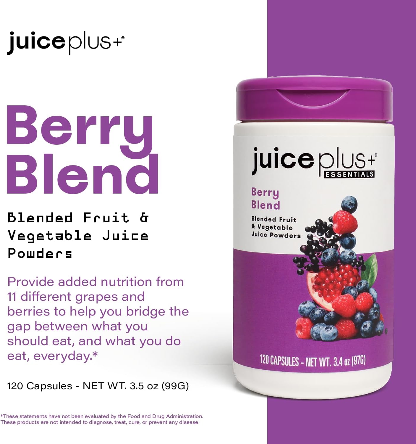 Juice Plus+ Fruit, Vegetable & Berry Blend Capsules - Immune Support, Cognitive Health, Radiant Skin - 3 Bottles (120 Capsules)