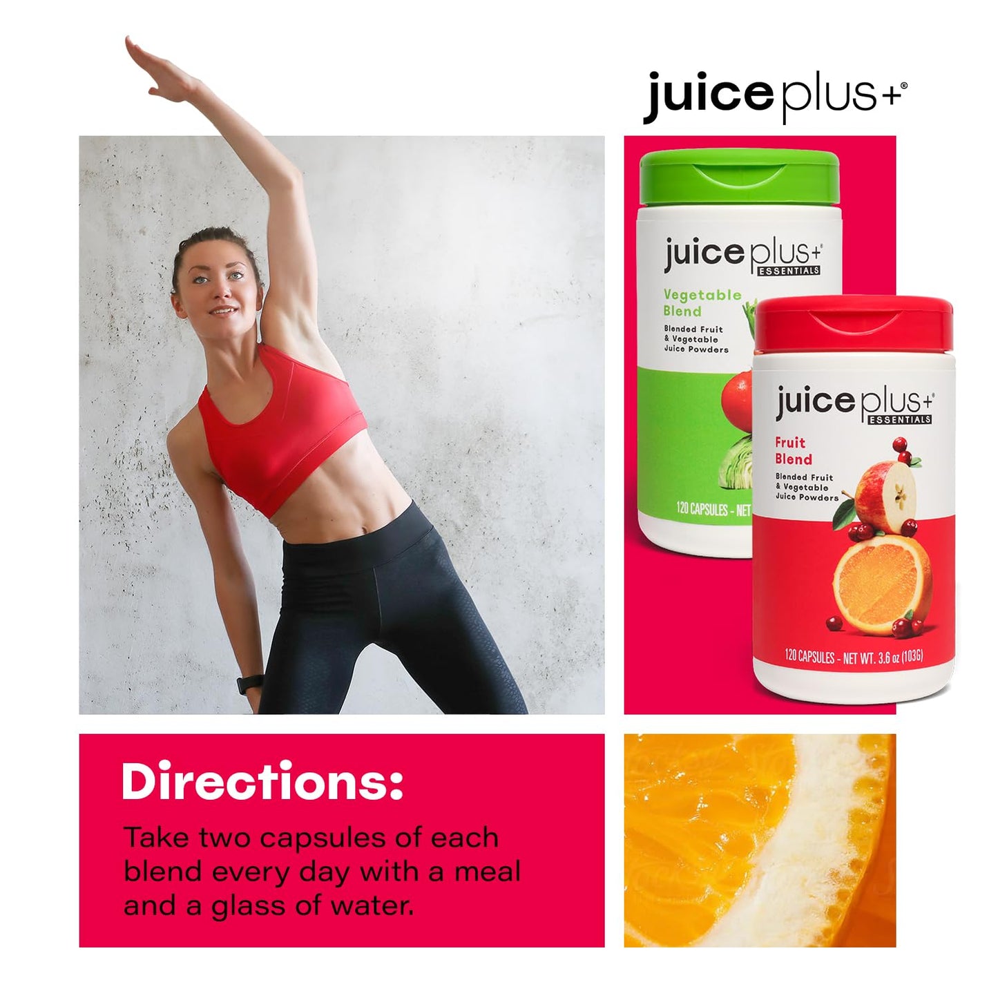 Juice Plus+ Fruit & Vegetable Blend Supplement - Whole Food Ingredients - Vegan, Non-GMO - 2 Bottles (120 Capsules Each)