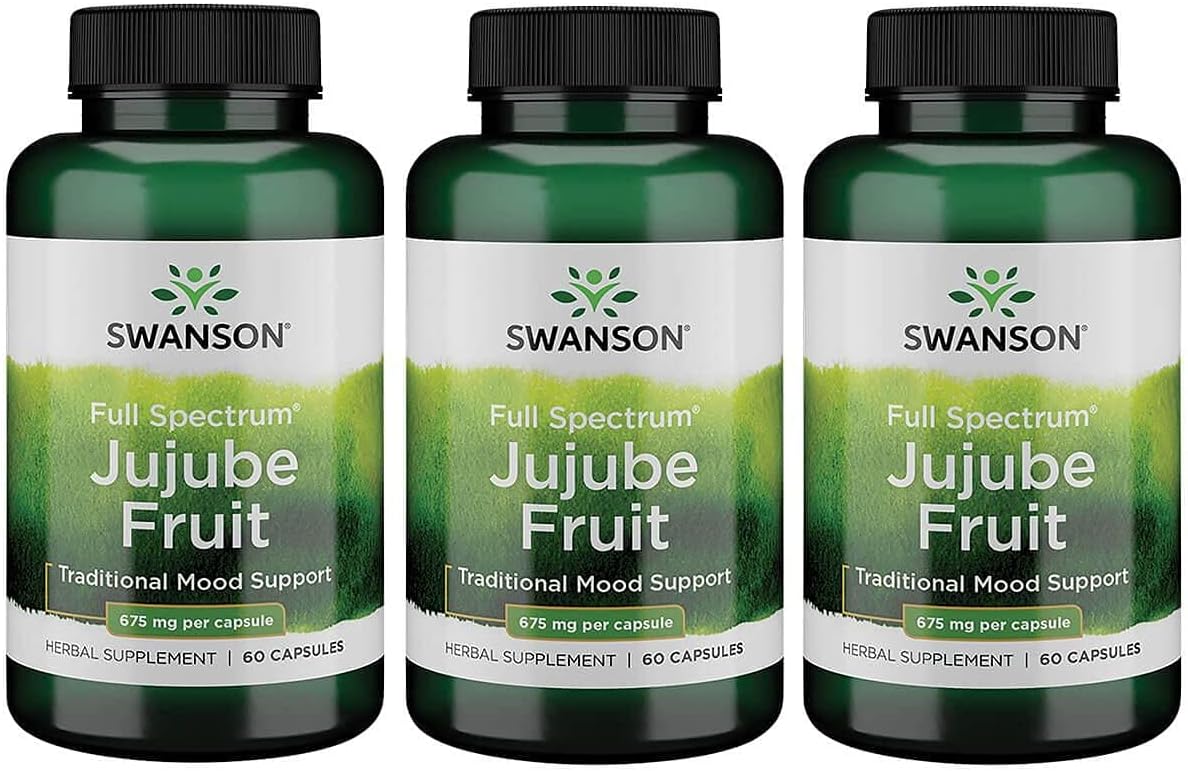 Jujube Fruit Herbal Supplement for Calm Mind & Stress Support - 180 Capsules, 675mg - Natural Mood & Relaxation Formula - 3 Pack