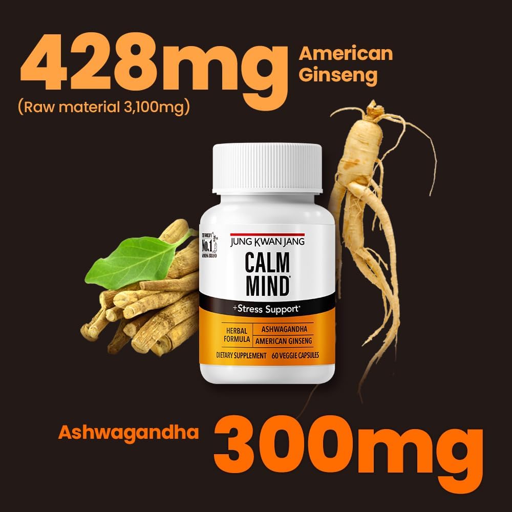 JungKwanJang Calm Formula Supplement with Ashwagandha, American Ginseng, and L-Theanine - 60 Capsules for Men and Women