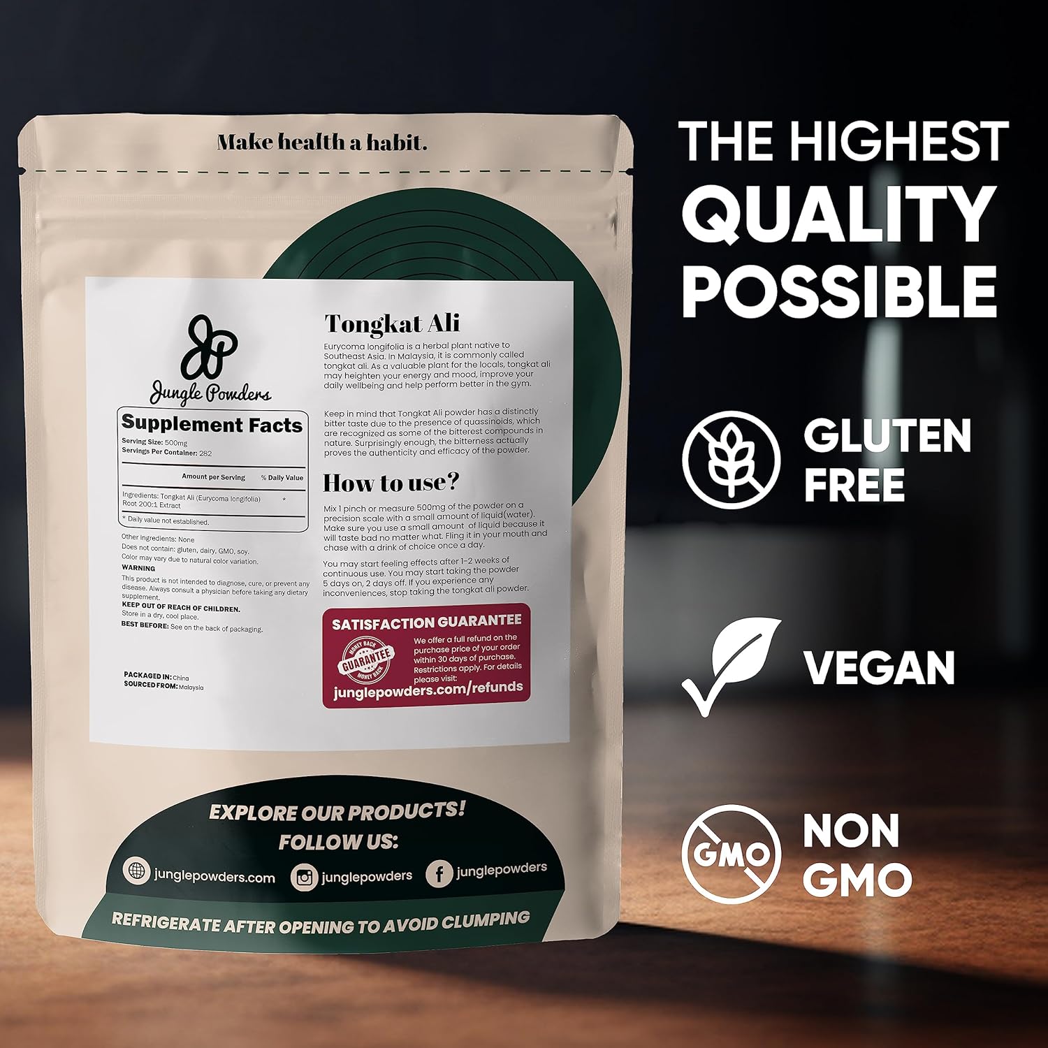 Jungle Powders Tongkat Ali 200:1 Extract & Organic Wild Bilberry Supplement for Men's Health and Eye Support