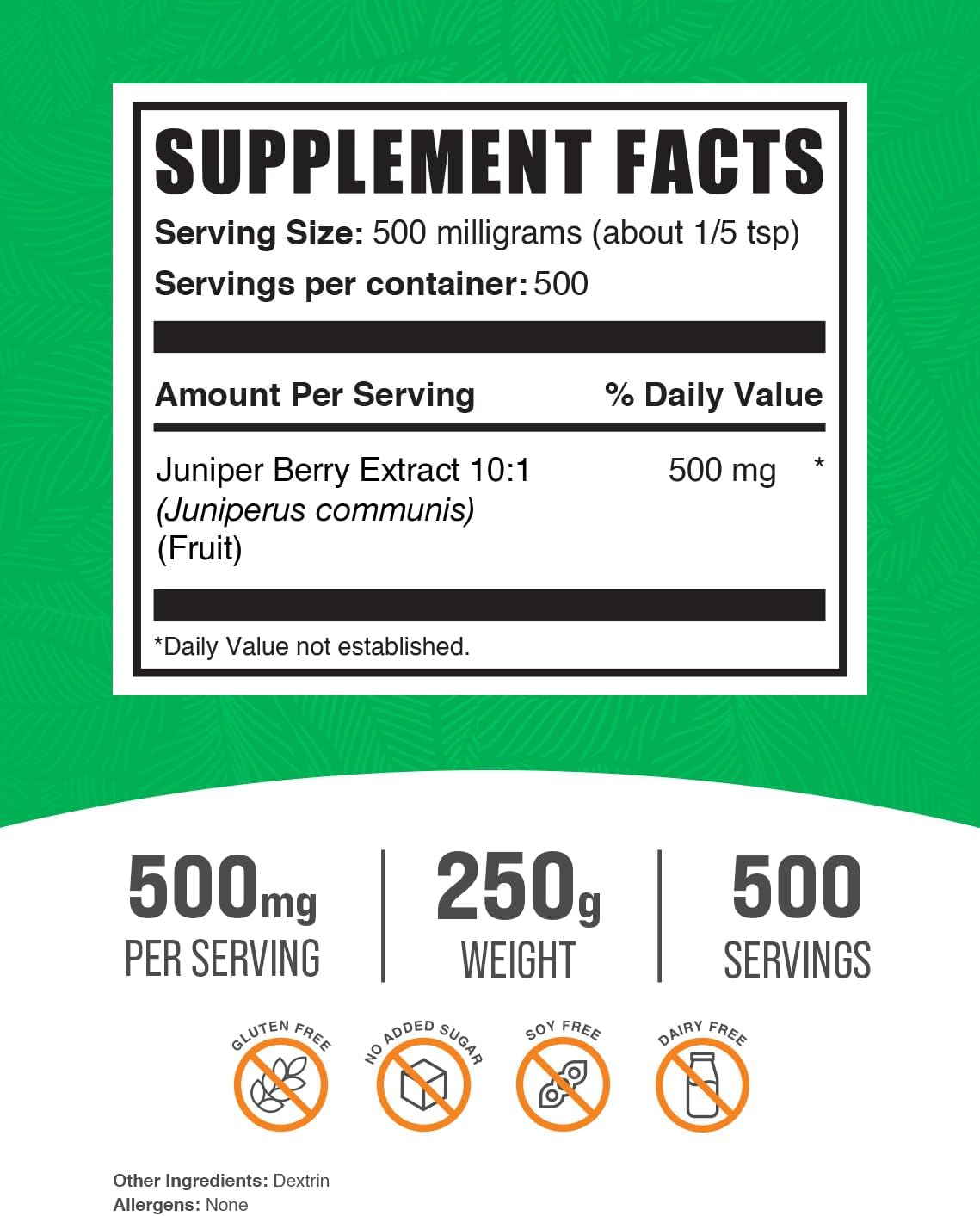 Juniper Berry Extract Powder - 500mg per Serving, Gluten Free, 250g - Pure Juniper Extract Powder from Juniper Berries - 8.8 oz
