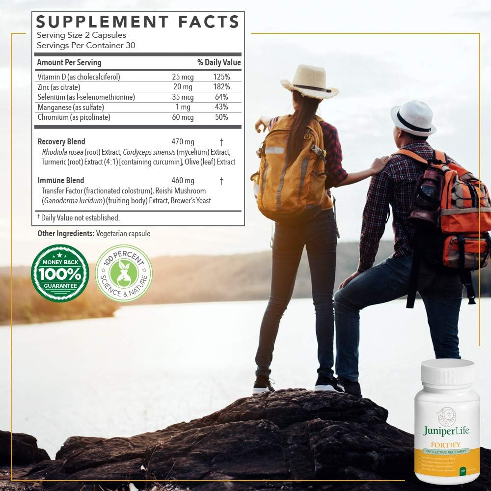 JuniperLIfe Fortify Immune Support Supplement - Immune Booster with Transfer Factors, Vitamin D, Zinc, Reishi, Curcumin, Bakers Yeast, Olive Leaf Extract - Enhance Your Immune System Today