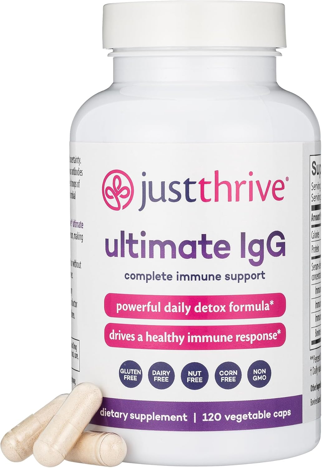 Just Thrive Ultimate IgG Supplement - 120 Vegetable Capsules for Complete Immune Support & Detox Formula