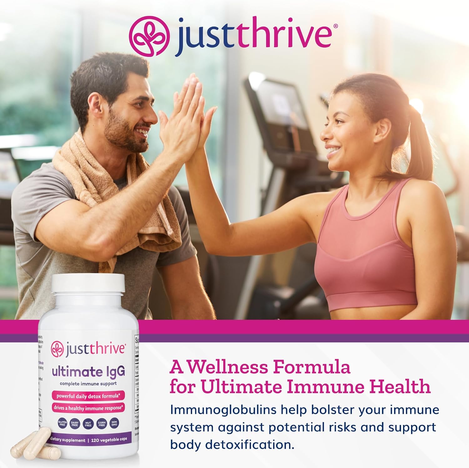 Just Thrive Ultimate IgG Supplement - 120 Vegetable Capsules for Complete Immune Support & Detox Formula