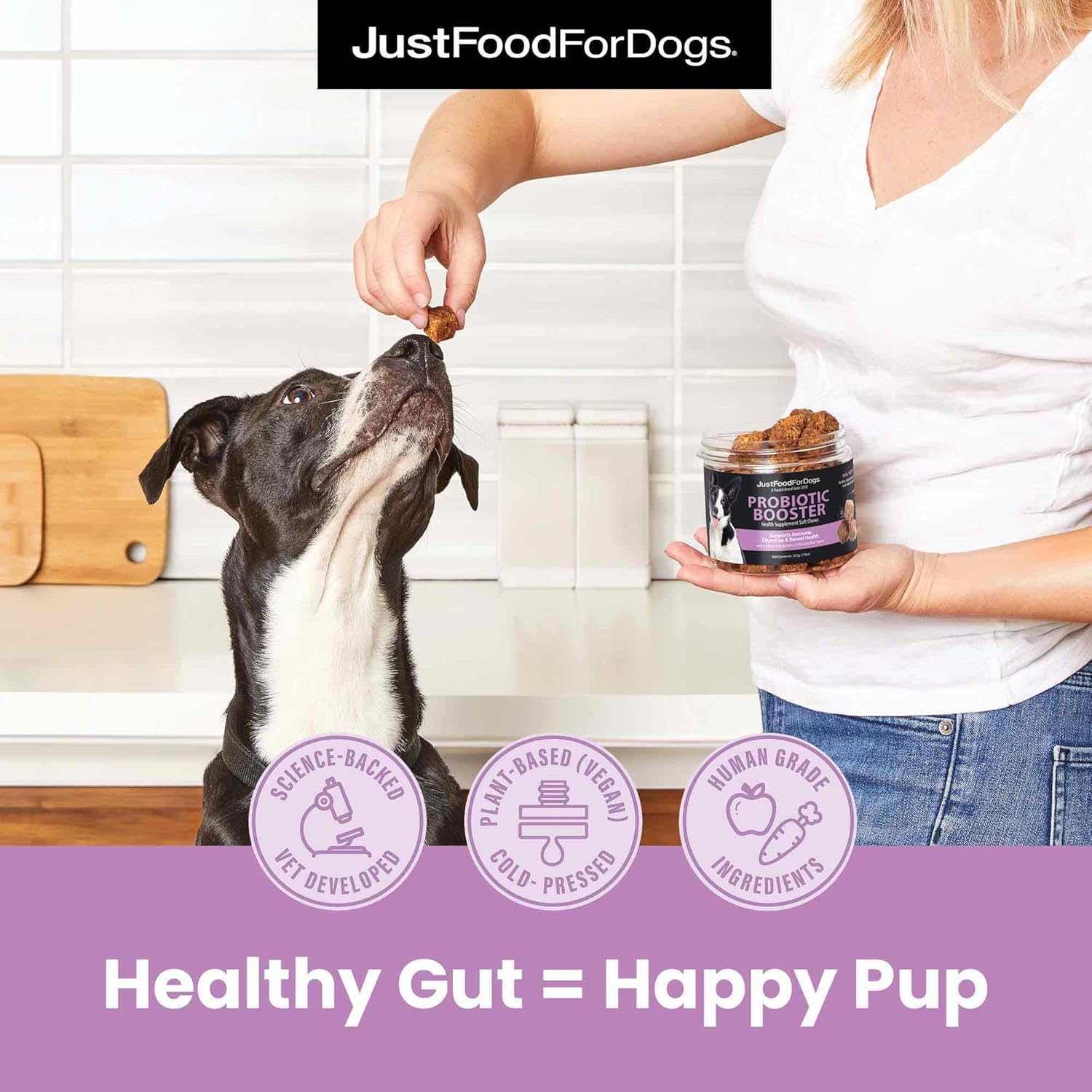 JustFoodForDogs Probiotic Soft Chews Supplement - 45 Count - Dog Gut Health, Digestive Support, Diarrhea Relief - Human Grade Ingredients