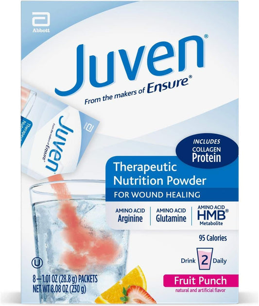 Juven Therapeutic Drink Mix Powder with Collagen Protein for Wound Healing Support - Fruit Punch Flavor, 1.01oz (Pack of 48)