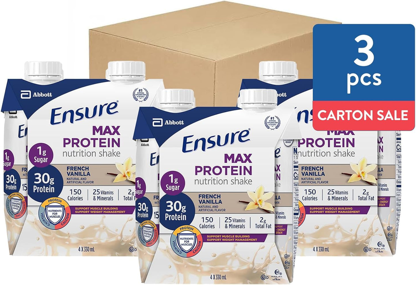 Juven Therapeutic Nutrition Drink Mix Powder for Wound Healing, 30 Count + Ensure Max Protein Nutrition Shake, French Vanilla, 12 Pack: Bundle for Optimal Healing and Protein Intake