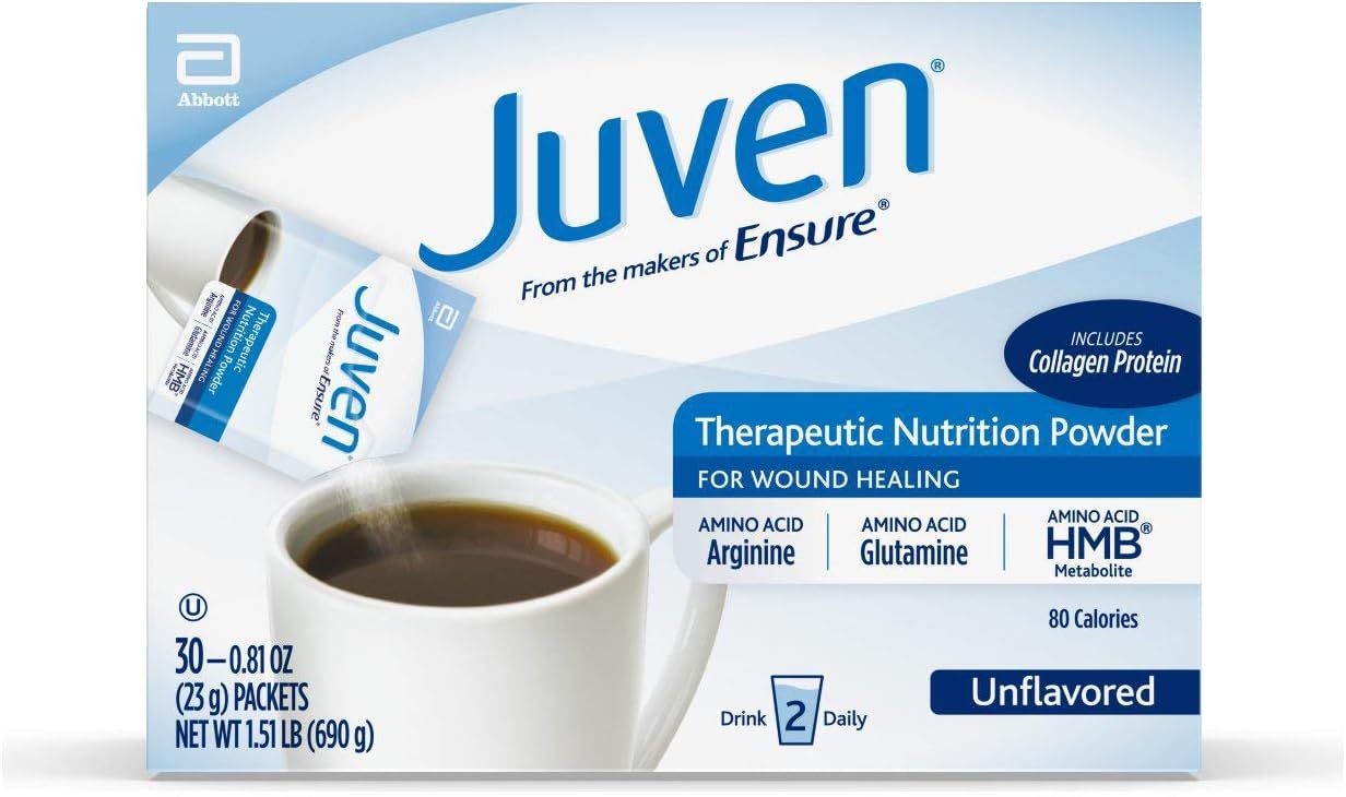 Juven Therapeutic Nutrition Drink Mix Powder with Collagen Protein for Wound Healing - 60 Count, Unflavored and Fruit Punch