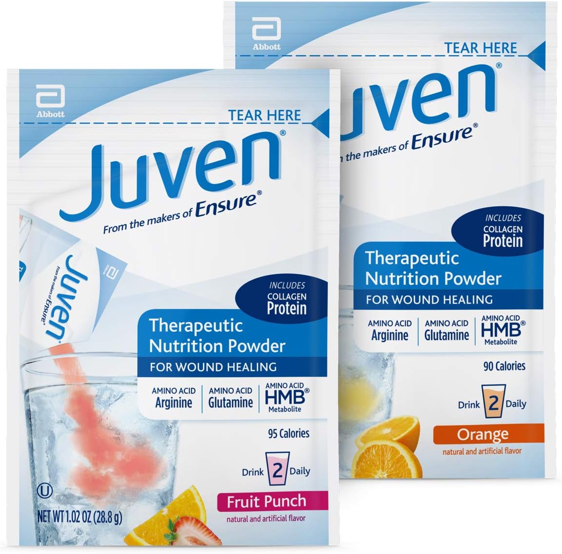 Juven Therapeutic Nutrition Drink Mix Powder with Collagen Protein for Wound Healing Support, Variety Pack, 30 Count + Ensure Pre-Surgery Clear Carbohydrate Drink, Strawberry 10 Fl Oz