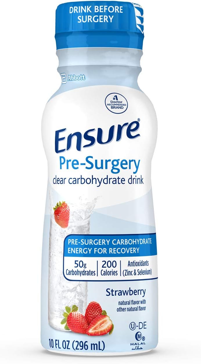 Juven Therapeutic Nutrition Drink Mix Powder with Collagen Protein for Wound Healing Support, Variety Pack, 30 Count + Ensure Pre-Surgery Clear Carbohydrate Drink, Strawberry 10 Fl Oz