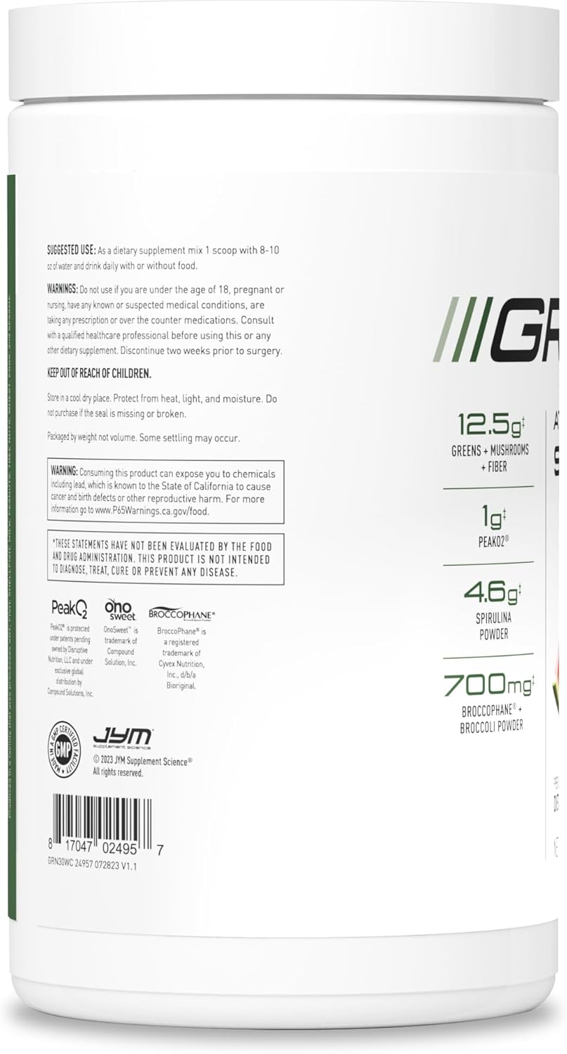 JYM Greens Super Food Powder: Watermelon Cucumber Performance Blend with Spirulina, Mushrooms, Vitamins - 30 Servings for Men & Women