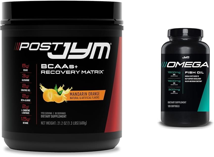 JYM Post-Workout Powder & Fish Oil Capsules Bundle - Muscle Growth, Strength, Endurance & Recovery - 30 Servings & 120 Softgels