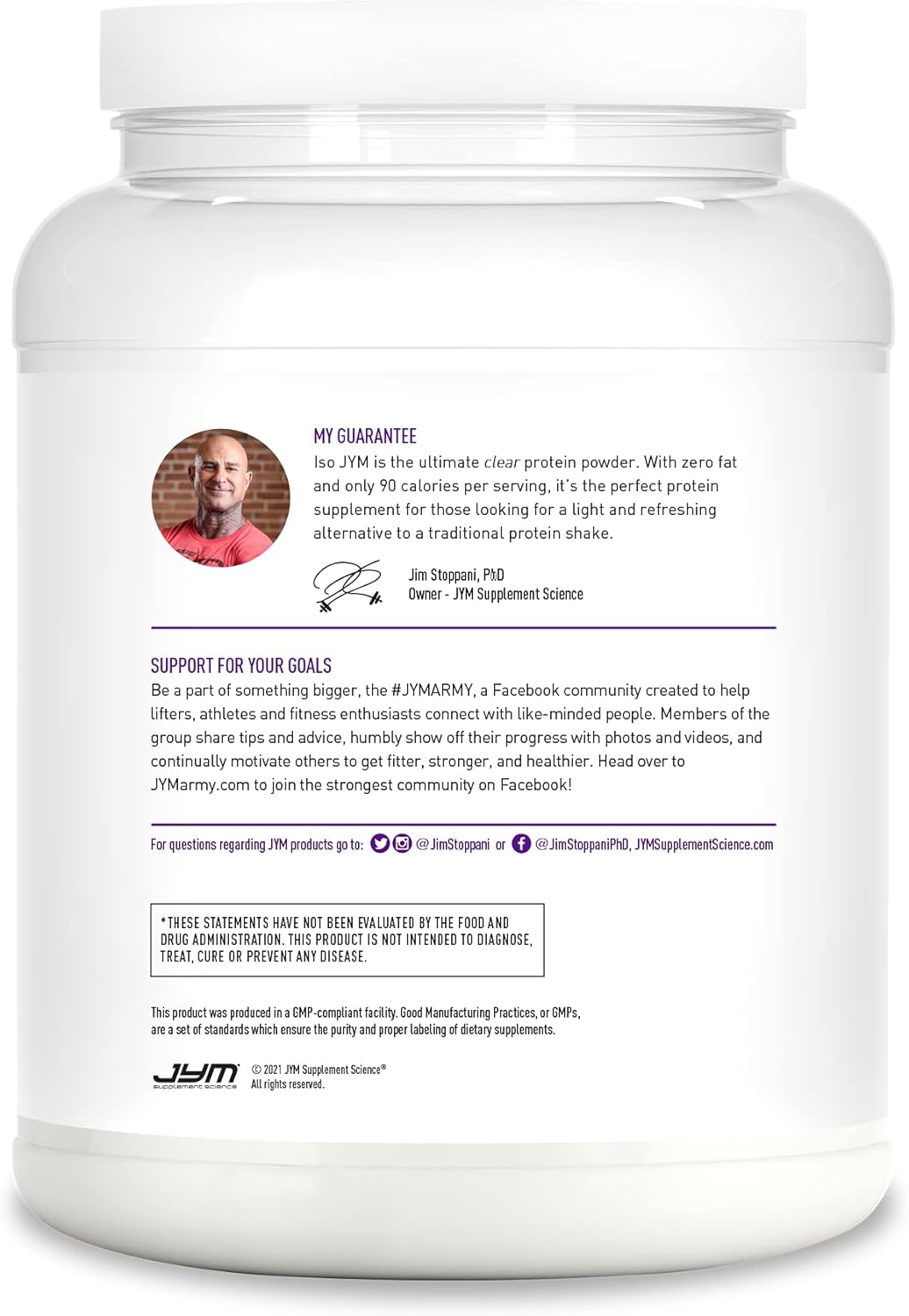 JYM Supplement Science Iso JYM Grape: 100% Whey Protein Isolate for Women & Men, Zero Fat, Zero Sugars, 90 Calories, Mixes Clear, 20 Servings