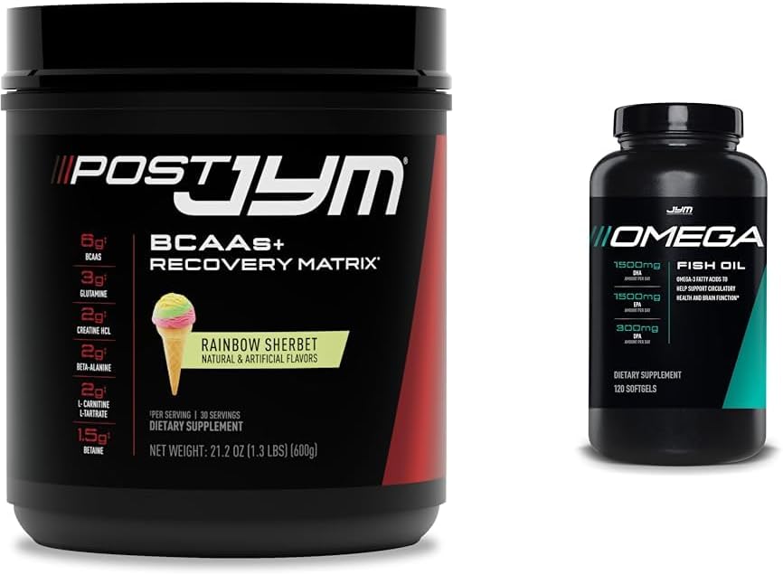 JYM Supplement Science Post-Workout Bundle with BCAAs, Creatine, and Omega-3 Fish Oil Softgels