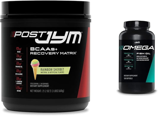 JYM Supplement Science Post-Workout Bundle with BCAAs, Creatine, and Omega-3 Fish Oil Softgels