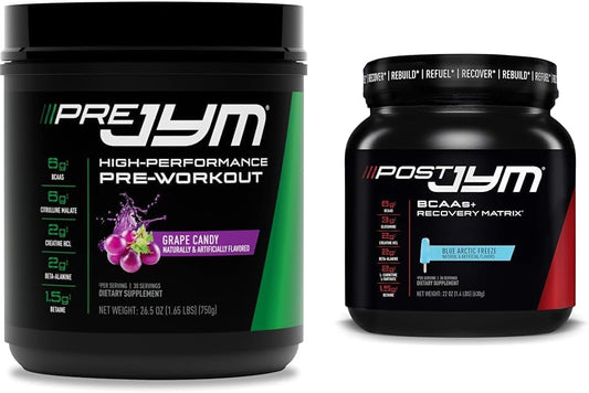 JYM Supplement Science Pre & Post Workout Bundle - Grape Candy Flavor | 30 Servings of Pre JYM & Post JYM Active Matrix with BCAAs, Creatine HCI, Beta-Alanine