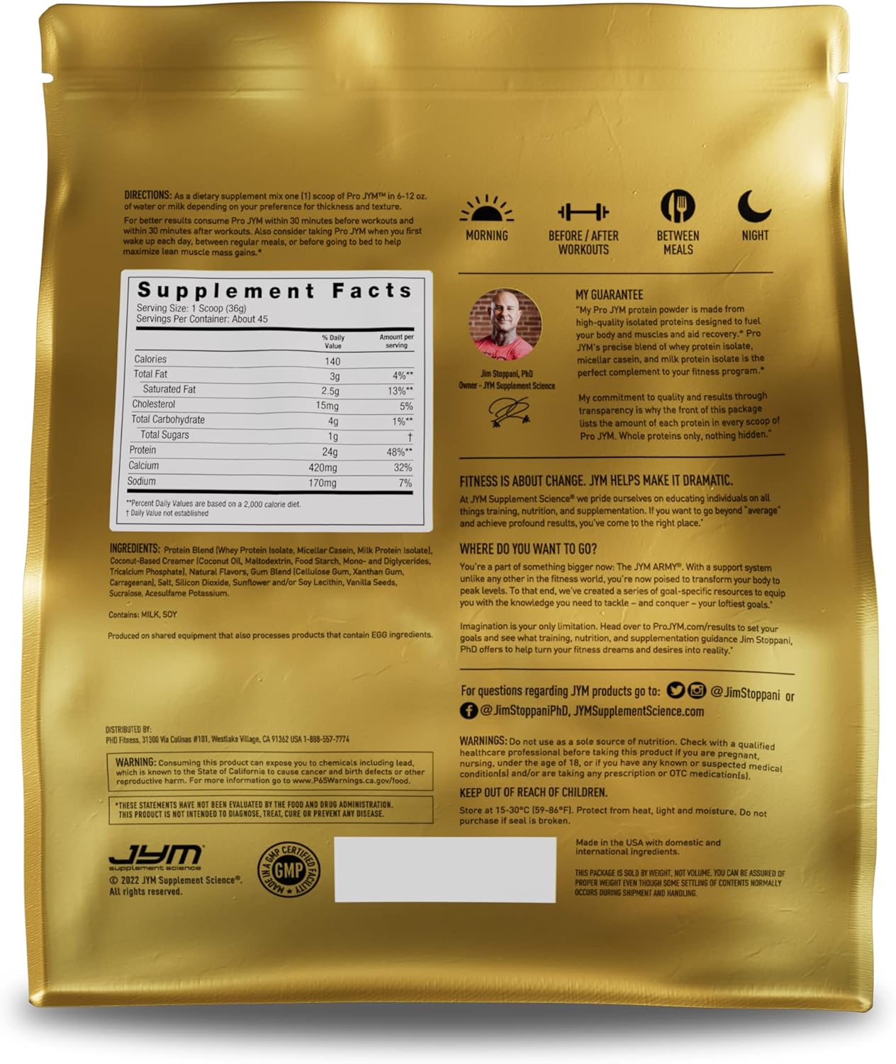 JYM Supplement Science Pro Vanilla Protein Powder - Whey Isolates, Casein, Milk Protein, Lean Muscle Building for Men & Women, 45 Servings