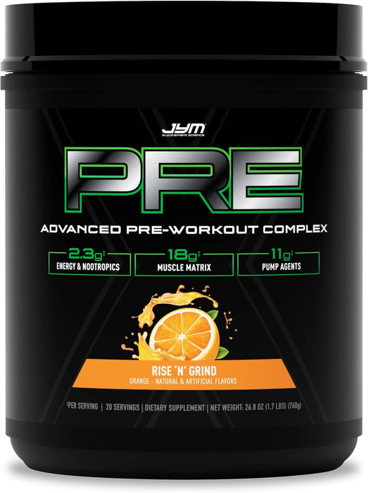 JYM Supplement Science Rise N' Grind Pre-Workout Powder with Citrulline Nitrate, Dynamine, and Nootropics - 20 Servings
