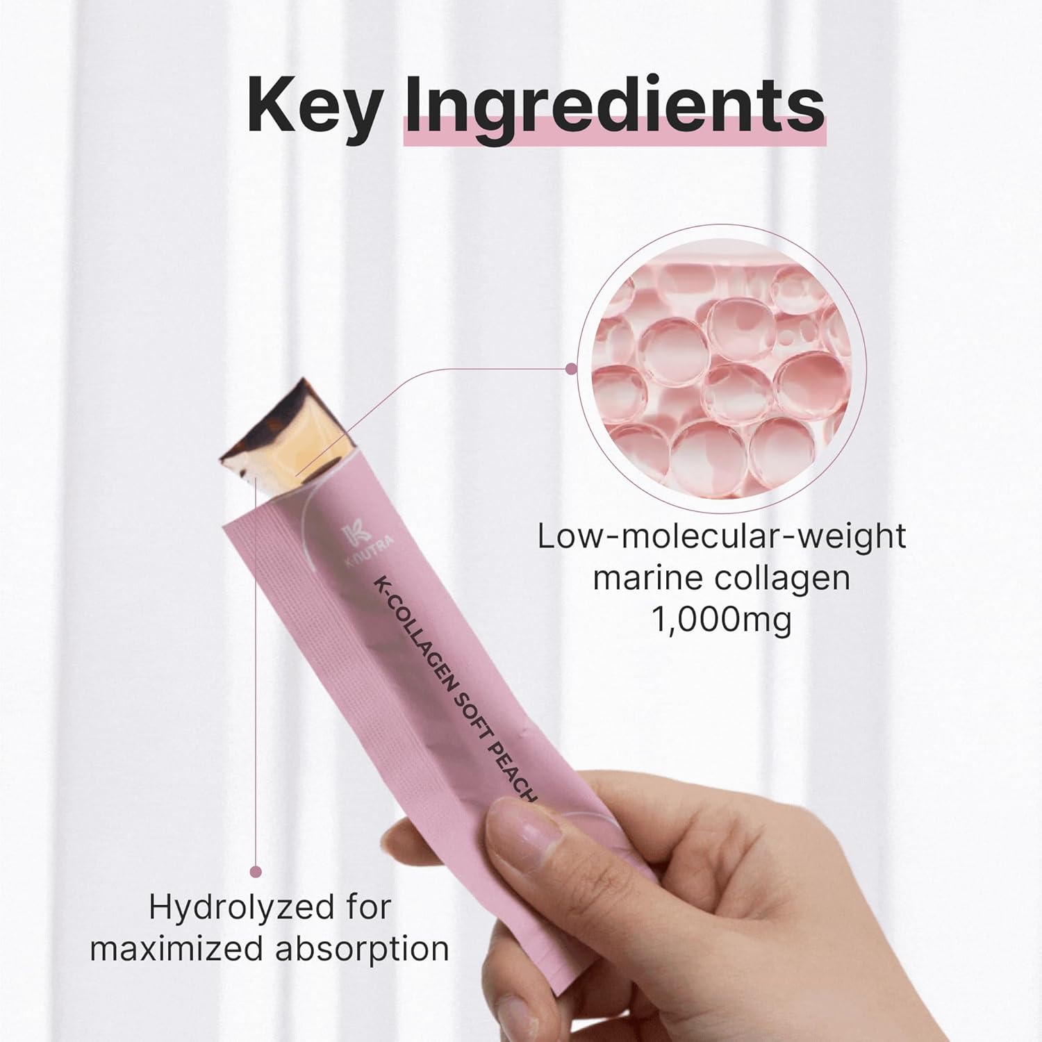 K Nutra K-Collagen Soft Peach 15.9oz - Marine Collagen & Vitamin C for Skin, Hair & Nails - 30 Sticks for Fast Absorption