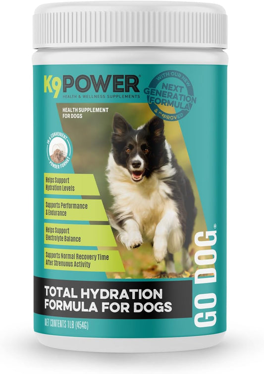 K9 Power Go Dog Hydration & Performance Drink Mix 1 lb - Supplement for Active Dogs, Muscle Function, Endurance, Recovery