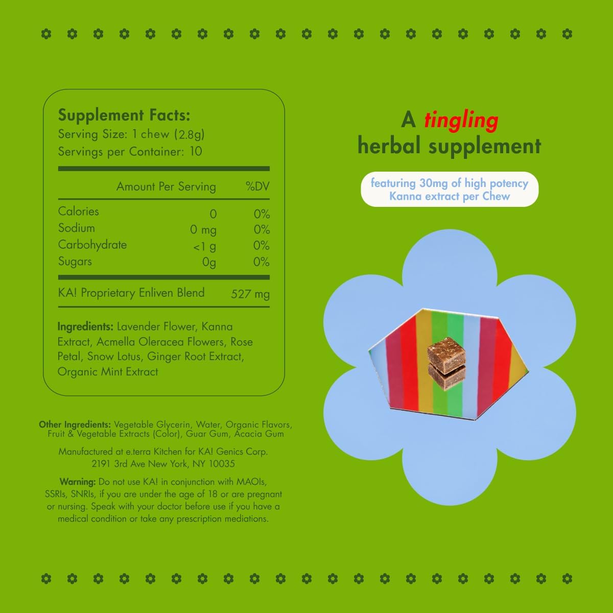 KA! KA Kanna Daily Chews - 30mg Sceletium Tortuosum Extract - Plant Based Stress Relief - Fast Acting Vegan Formula - 10 Count