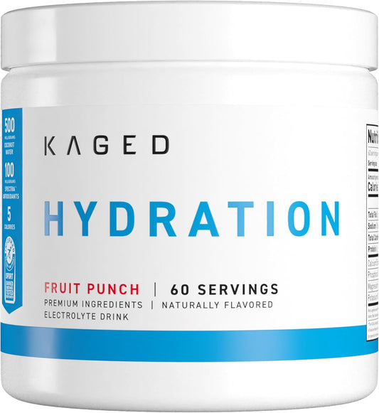 Kaged Electrolyte Hydration Powder - Hydracharge Fruit Punch, Sports Drink for Pre, Post, Intra Workout, 60 Servings