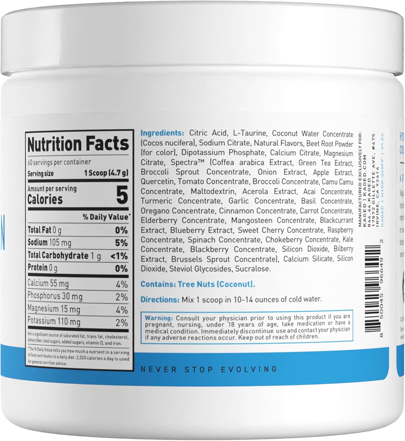Kaged Electrolyte Hydration Powder - Hydracharge Fruit Punch, Sports Drink for Pre, Post, Intra Workout, 60 Servings