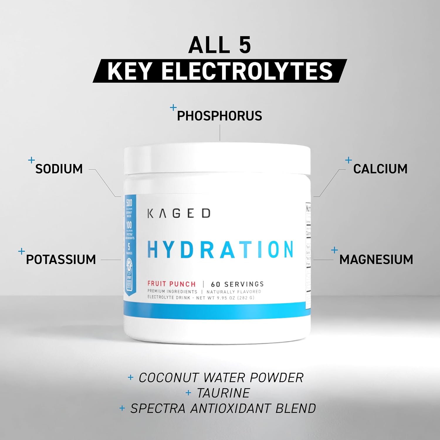 Kaged Electrolyte Hydration Powder - Hydracharge Fruit Punch, Sports Drink for Pre, Post, Intra Workout, 60 Servings