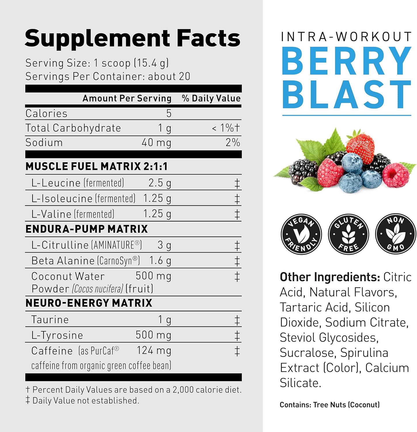 Kaged Intra-Workout Powder with BCAAs, L-Citrulline, Beta-Alanine, and Organic PurCaf® Caffeine for Endurance - Blue Raspberry Flavor