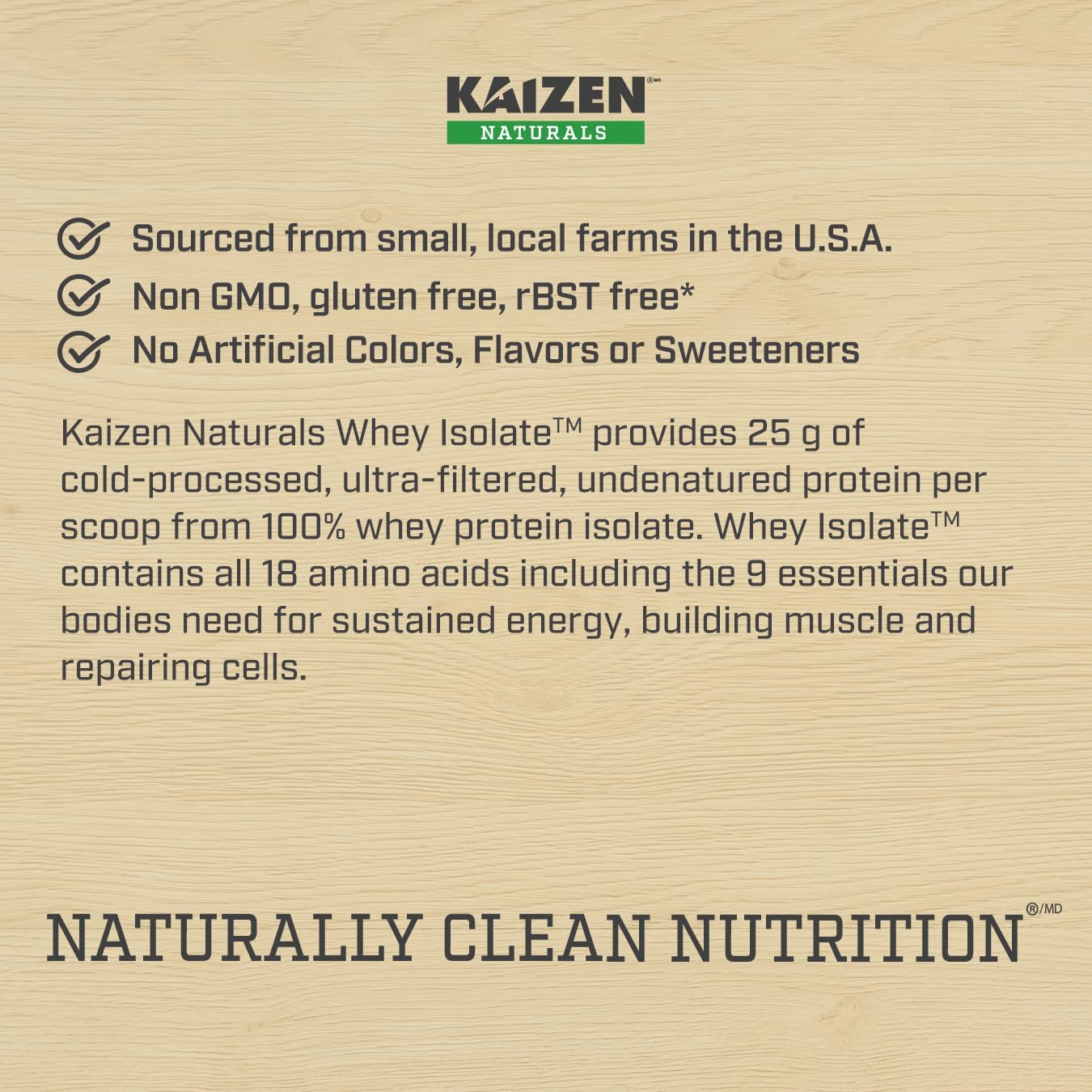 Kaizen Naturals Grass-Fed Whey Isolate: Non-GMO, Lactose & Gluten Free, 5.7g BCAA, 2.7g Leucine, 11.9g EAA, Locally Sourced, 22 Servings, 1.5lb