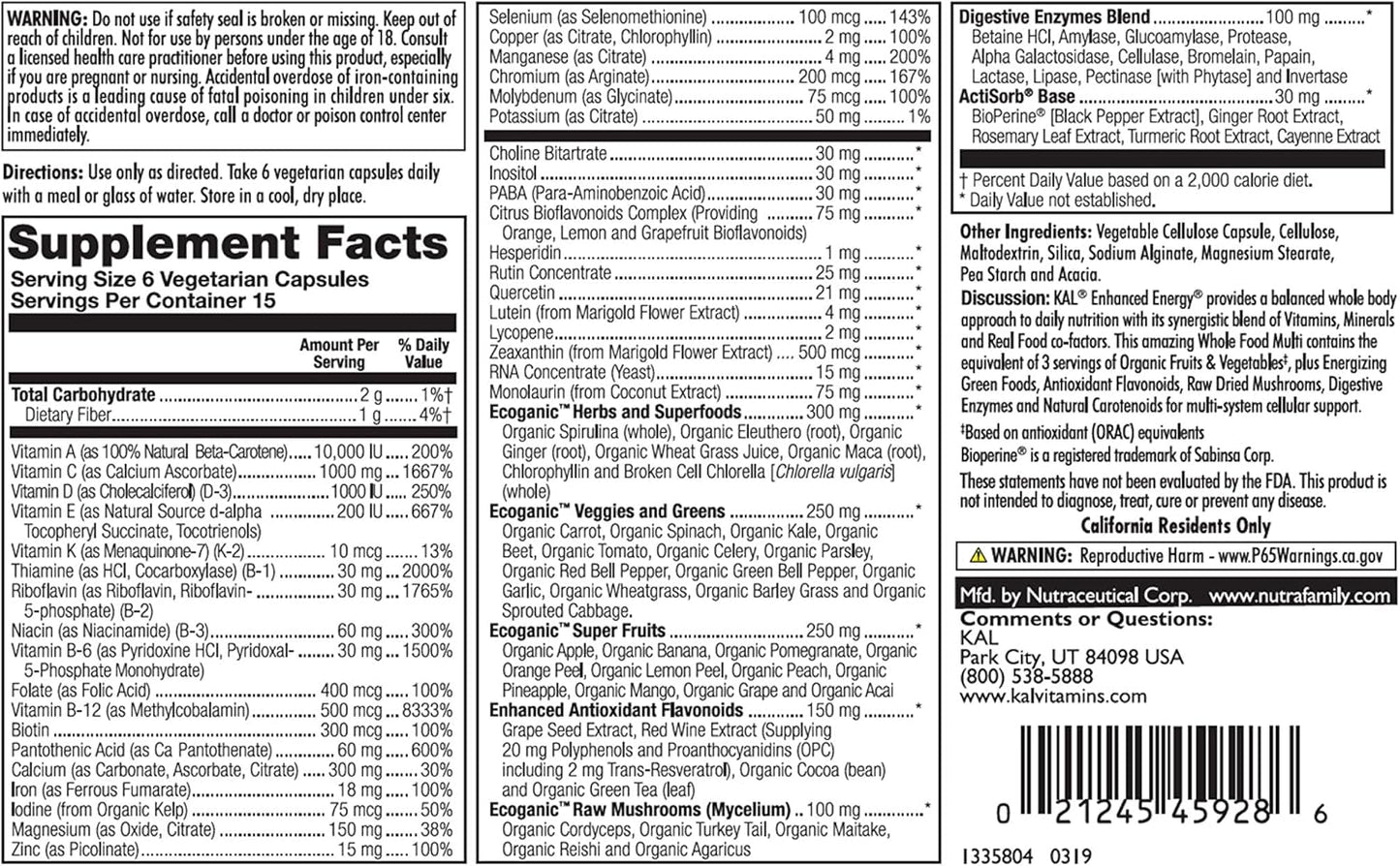 Kal 021245459286 High-Potency Energy Boost Supplement, 90 Tablets