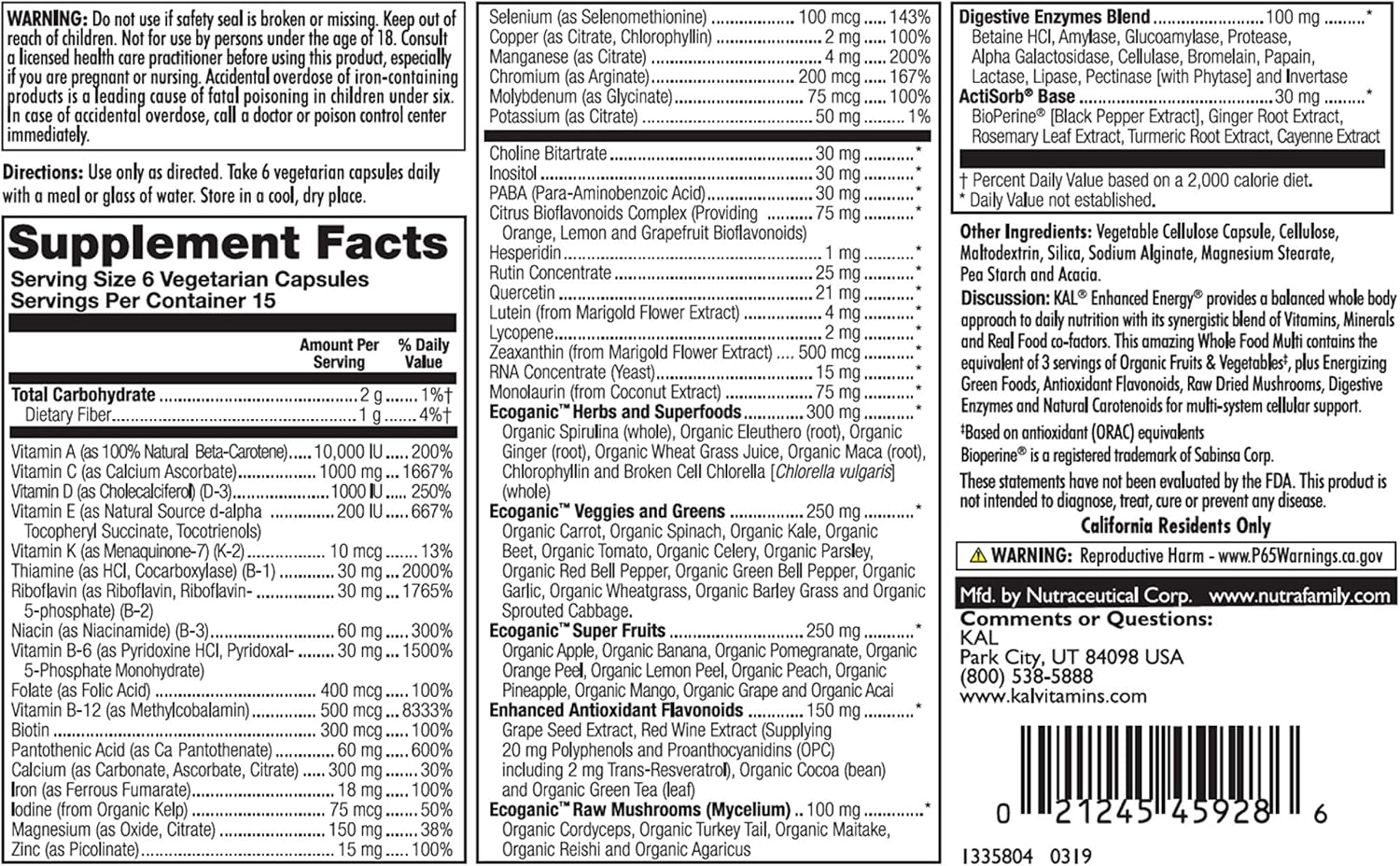 Kal 021245459286 High-Potency Energy Boost Supplement, 90 Tablets