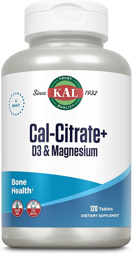 KAL Cal-Citrate+ with Vitamin D-3 and Magnesium for Bone and Teeth Support - 120 Tablets