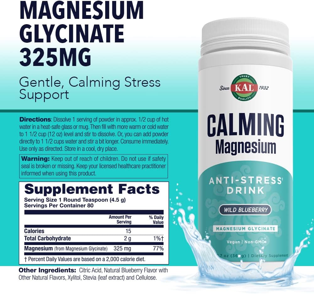 KAL Calming Magnesium Drink with 325mg Mag Glycinate for Relaxation Support - 12.7oz, 80 Servings