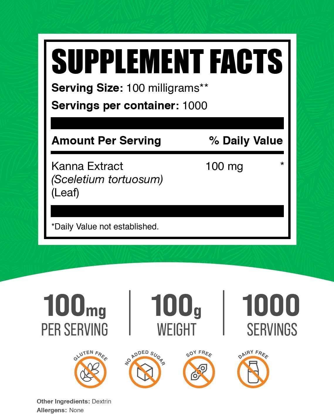 Kanna Extract Powder - Sceletium Tortuosum - Well-Being Supplement - Vegan & Gluten Free - 100mg per Serving - 100g Pack