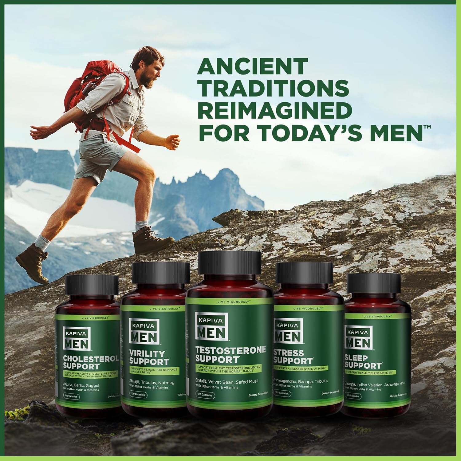 KAPIVA MEN Cholesterol Support Supplement with Arjuna, Garlic, Guggul - 60 Day Supply, 120 Capsules - Promotes Healthy Cholesterol Levels