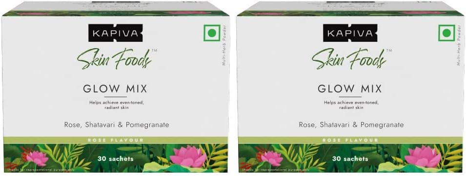 Kapiva Skin Foods Glow Mix 24 Karat (60 Sachets) - Ayurvedic Collagen Powder Supplement for Glowing Skin - Pack of 2