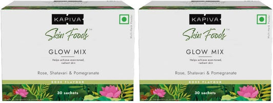 Kapiva Skin Foods Glow Mix 24 Karat (60 Sachets) - Ayurvedic Collagen Powder Supplement for Glowing Skin - Pack of 2