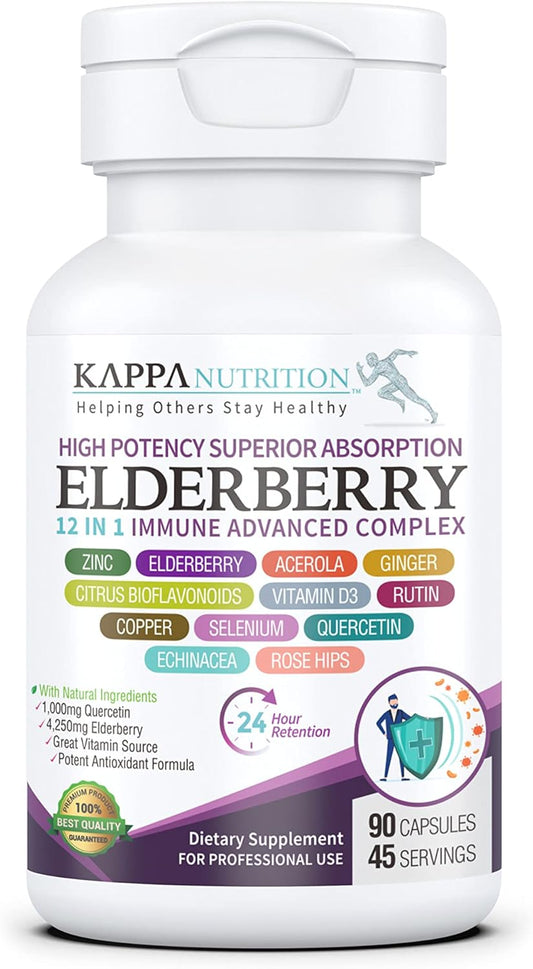 KAPPA NUTRITION Elderberry 12-in-1 Advanced Complex Capsules - 90 Count