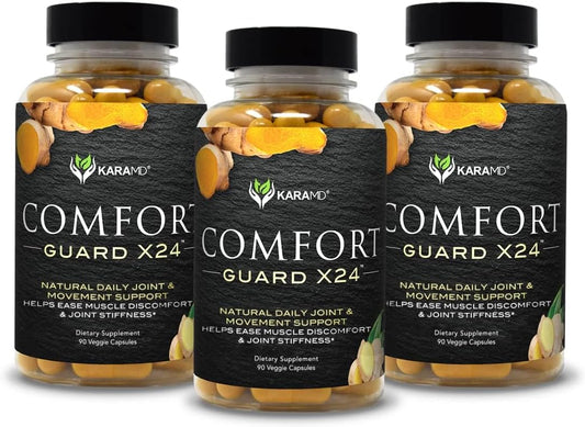 KaraMD Comfort Guard X24 Joint Support Supplement with Turmeric Curcumin, Boswellia & Ginger - Ease Muscle Discomfort and Stiff Joints - Non-GMO, Gluten Free & Vegan Friendly - 90 Servings