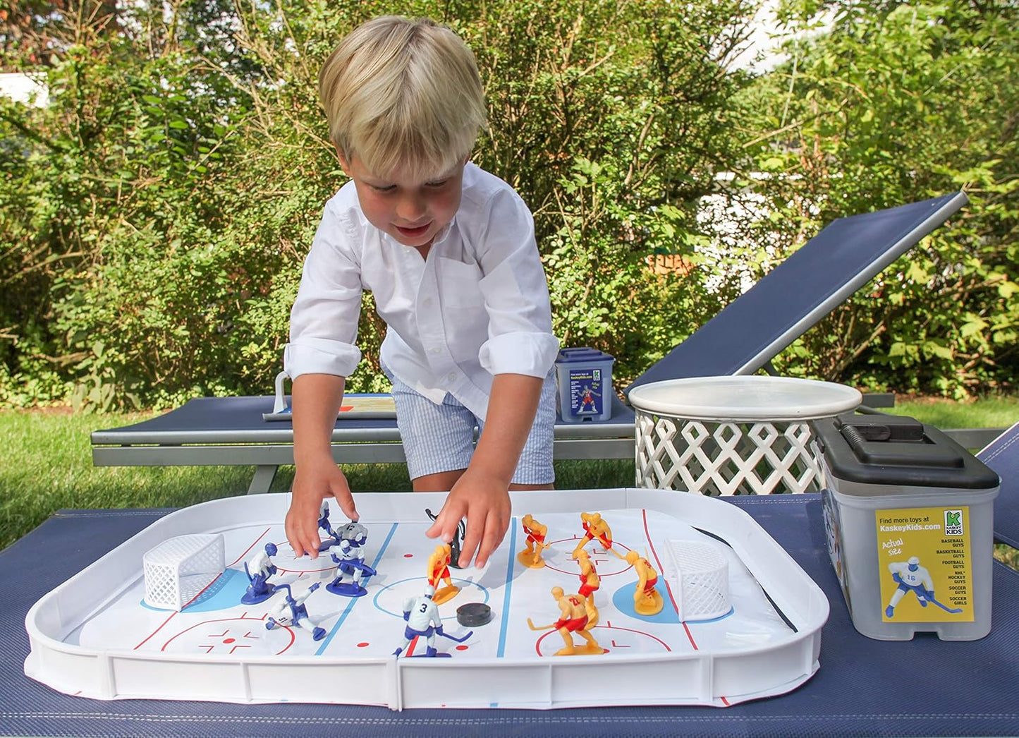 Kaskey Kids Hockey Guys Blue/Yellow Team Set Encourages Creative Play - Includes 2 Teams & Accessories - 25 Pieces