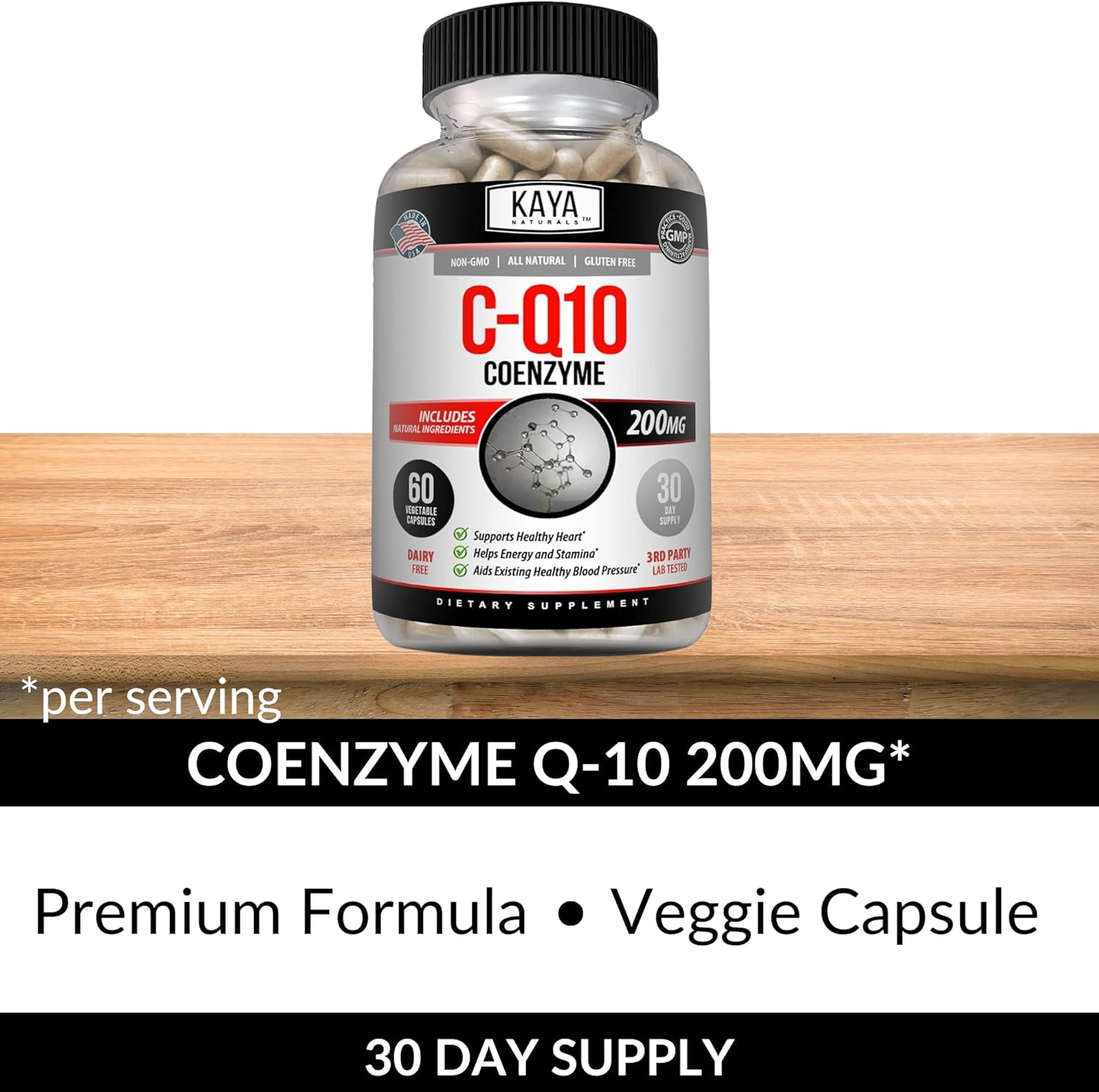 Kaya Naturals CoQ10 Antioxidant Supplement - Supports Heart Health, Blood Pressure, and Immune Function - 60 Veggie Capsules for Daily Energy Production