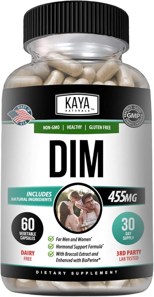Kaya Naturals DIM Ultra Supplement - Herbal Hormonal Support for Women and Men - 60 Vegetable Capsules with Broccoli Extract & BioPerine - Ideal for Acne, Menopause, and Prostate Issues