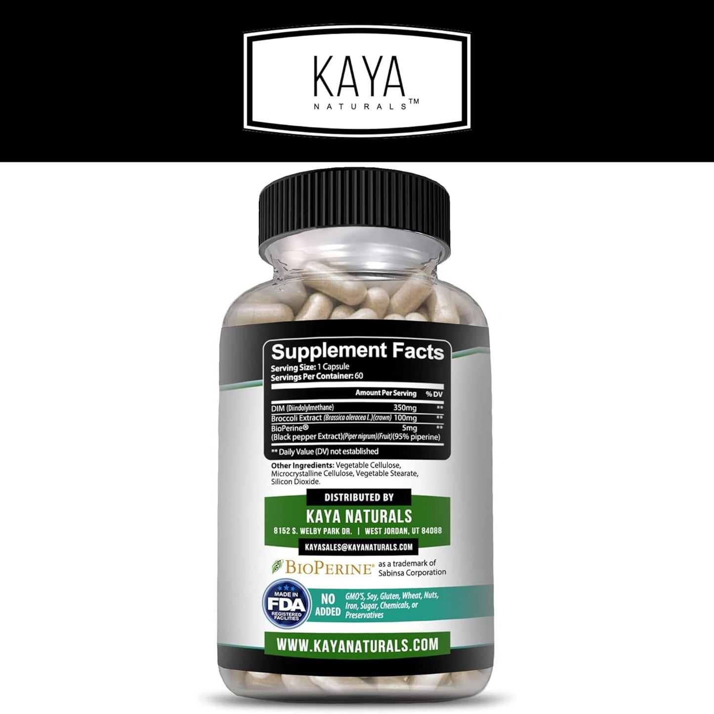 Kaya Naturals DIM Ultra Supplement - Herbal Hormonal Support for Women and Men - 60 Vegetable Capsules with Broccoli Extract & BioPerine - Ideal for Acne, Menopause, and Prostate Issues