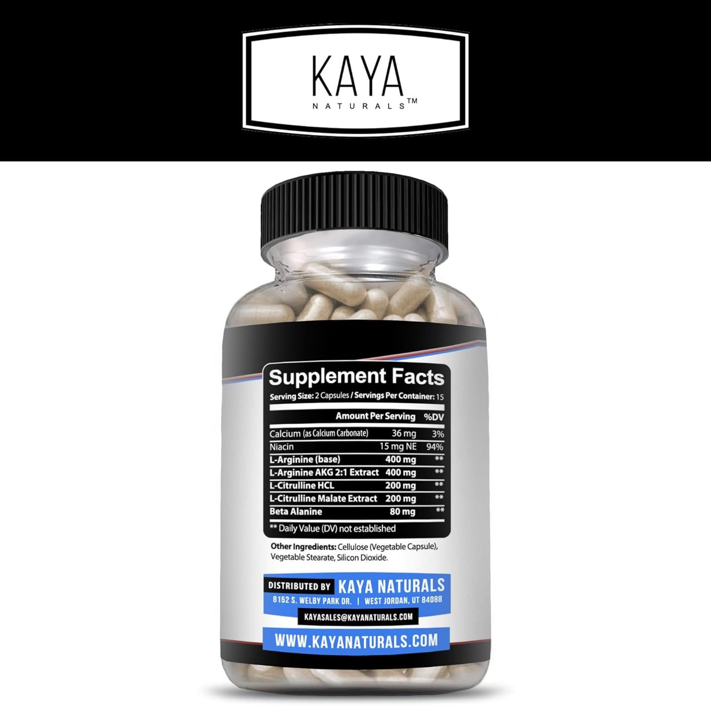 Kaya Naturals L-Arginine Herbal Supplement - Boost Energy, Nighttime Performance - 60 Capsules