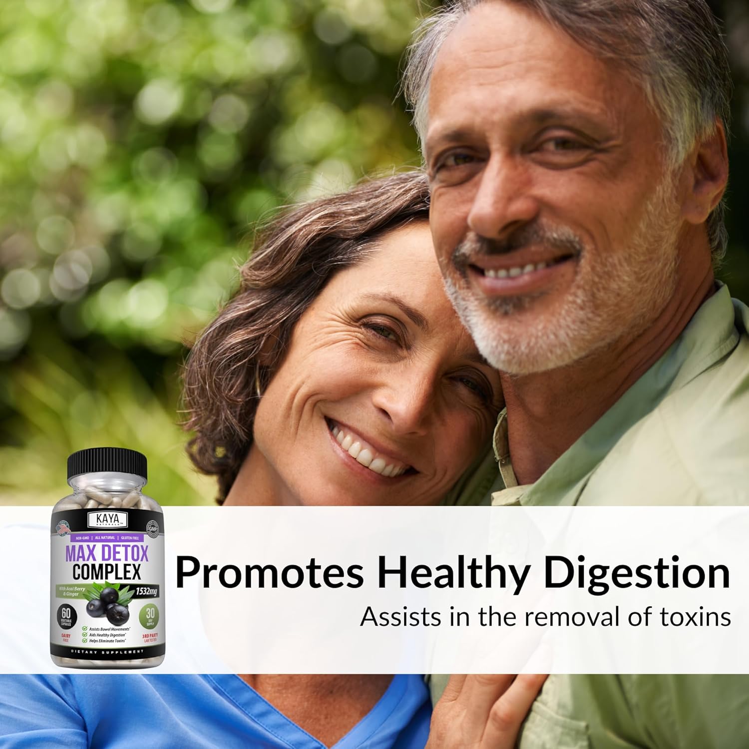 Kaya Naturals Max Detox Herbal Supplement - 1532mg Natural Ingredients - Psyllium Powder, Acai Berry, Ginger Root - 60 Count